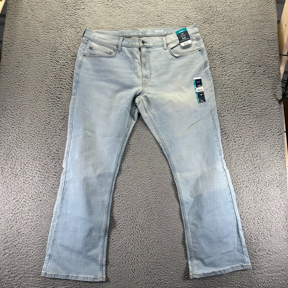 George Jeans Mens 40x32 Blue Cotton Denim Bootcut Workwear Faded Travel Stretch